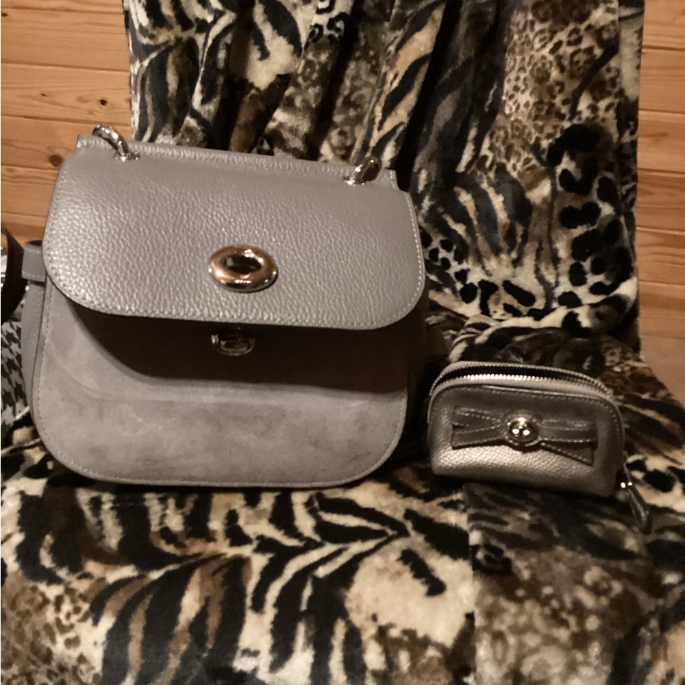 Coach Gray Leather and Suede Shoulder Bag Set